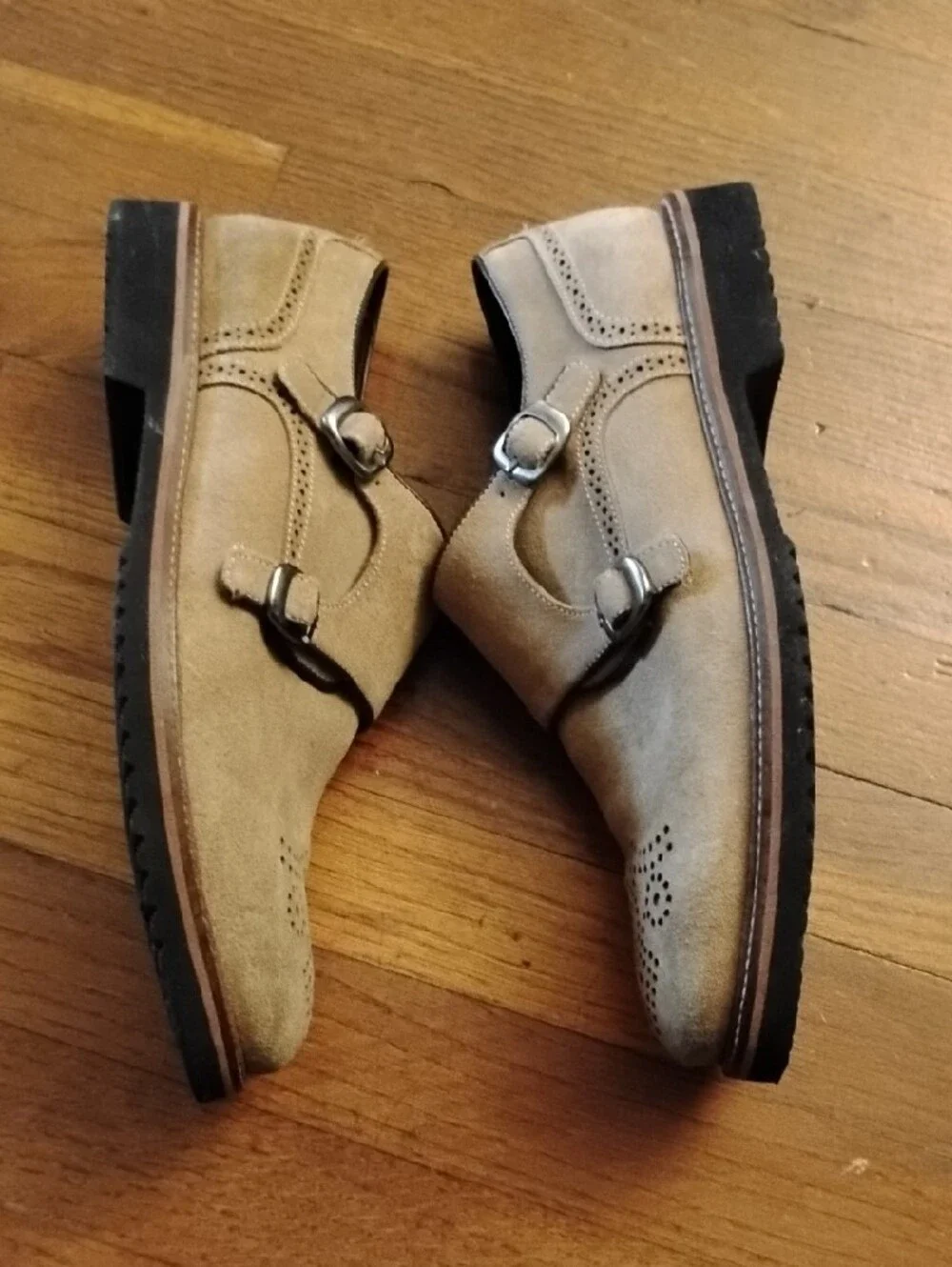 Martin Dingman Men's Double Monk Suede Dress Shoes - Tan